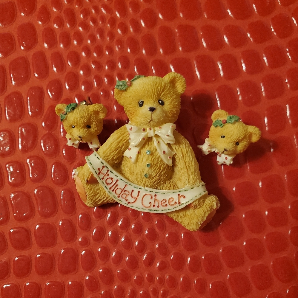 Cherished Teddies Holiday Cheer Bear Pin Earrings